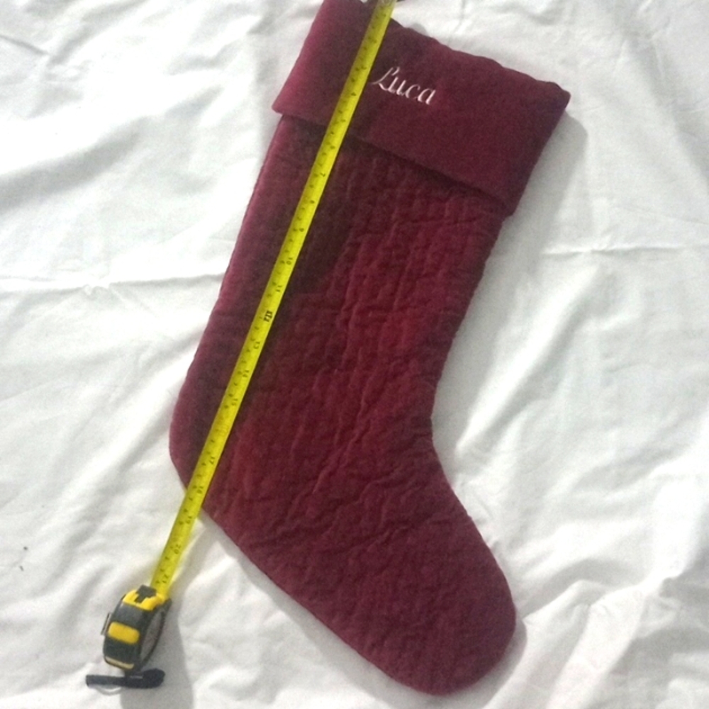 Pottery Barn Velvet Christmas Holiday Stocking maroon1595156